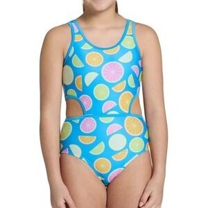 DSG Girls One Piece Cut Out Swimsuit Citrus Blue Sz Large 14 Main Squeeze Teen